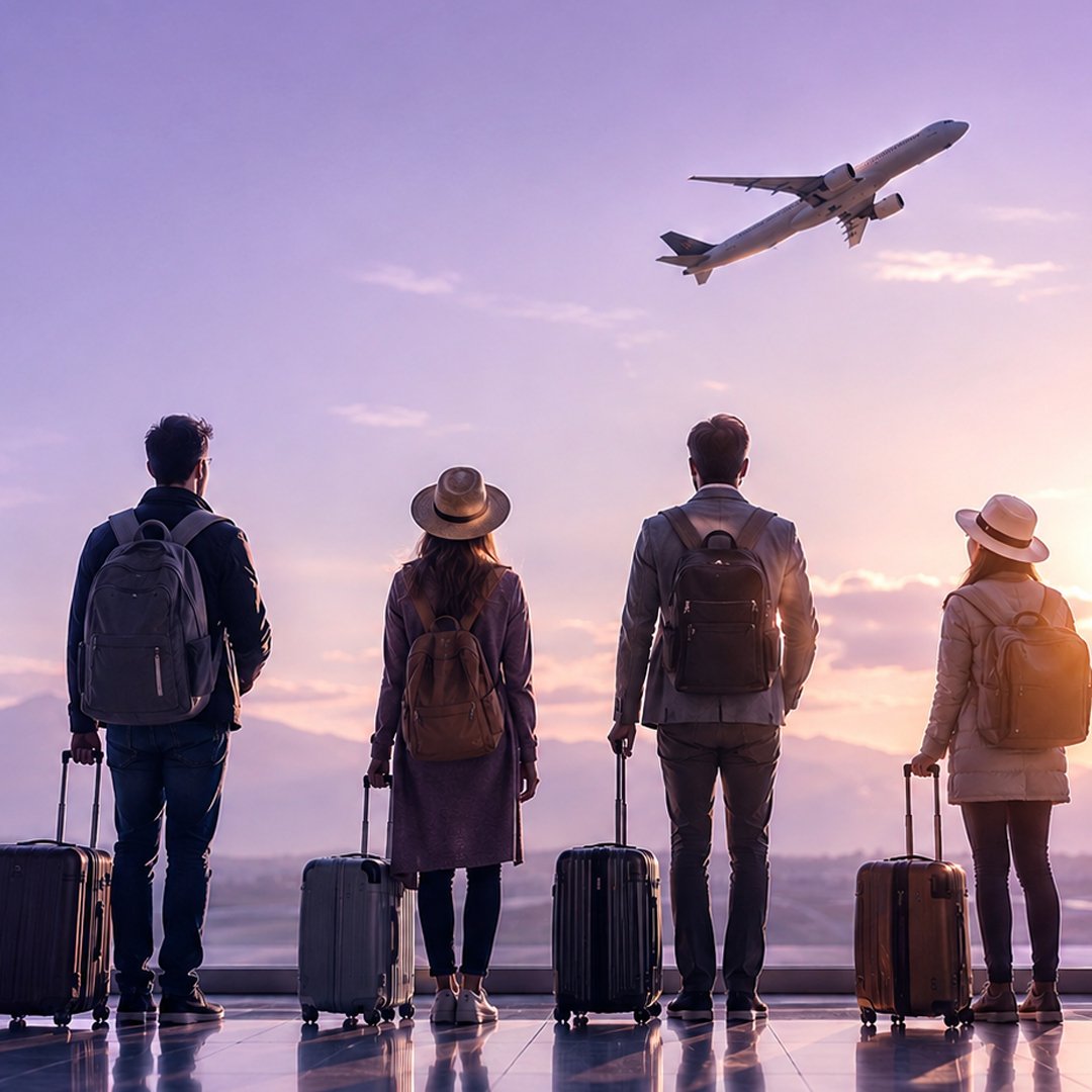 Traveler preparing visa and flight documentation